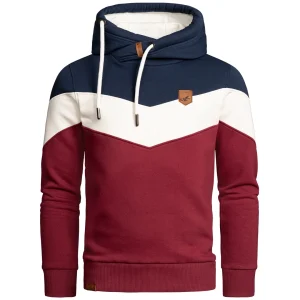 Amaci & Sons Hoodie Herr med Kontrastpanel – Mörkblå/Vit/Vinröd