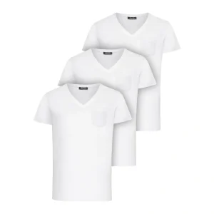 3-Pack Vita T-Shirts Herr – V-neck med Bröstficka | Amaci & Sons