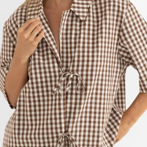 Birdie Gingham Top - Brown